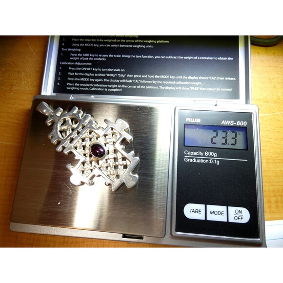 Sterling Silver 925 Garnet Ethiopian Orthodox Coptic Christian Cross Pendant 24g - Picture 5 of 6